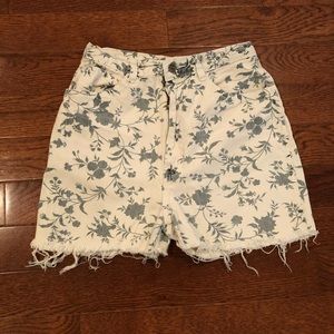 White Floral High Waisted Shorts